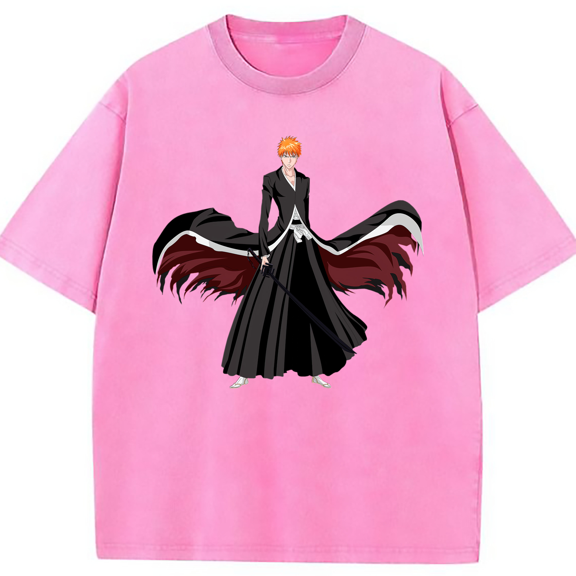 （画像用） ブリーチ 黒崎一護（くろさき いちご）BLEACH Kurosaki Ichigo 綿100% ヴィンテージ風 半袖Tシャツ（フロントプリント）